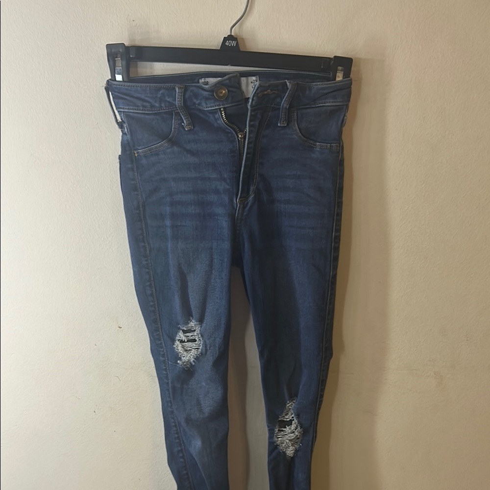 Hollister Blue Skinny Jeans with Distressed Details
